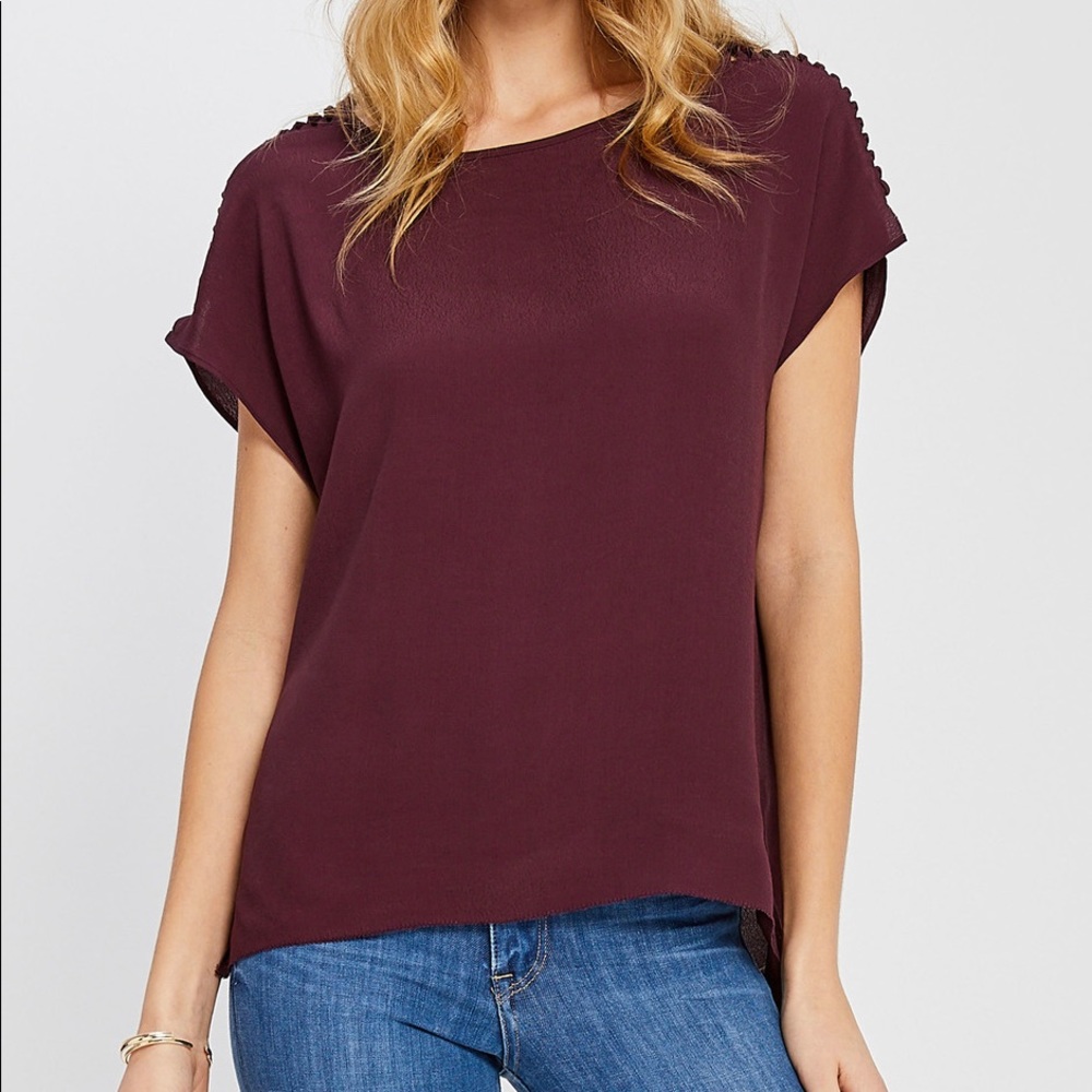 Burgundy braided shoulder blouse